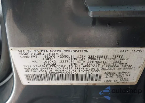 2004 Toyota Rav4 z USA, uszkodzony, nr VIN JTEHD20V640011407